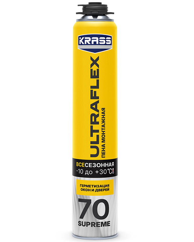 Пена монтажная KRASS ULTRAFLEX 70 Supreme Пистолетная Всесезонная